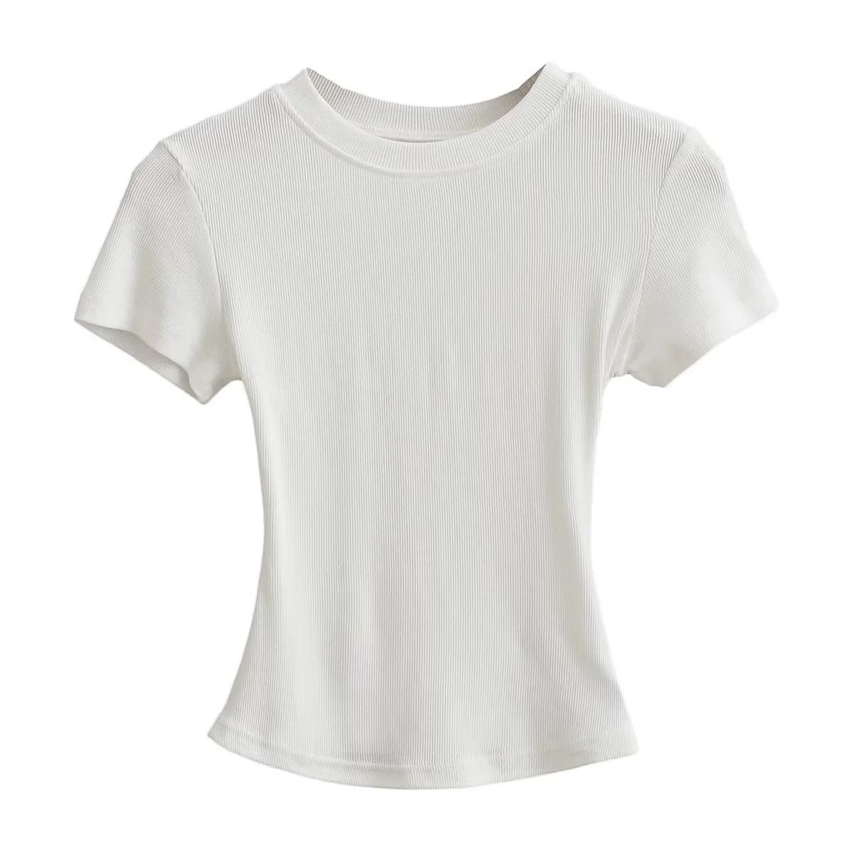 Wholesale Rib Knit Crop Top Tshirts For Women Custom Logo Short Tops Ribbed Cotton T Shirt