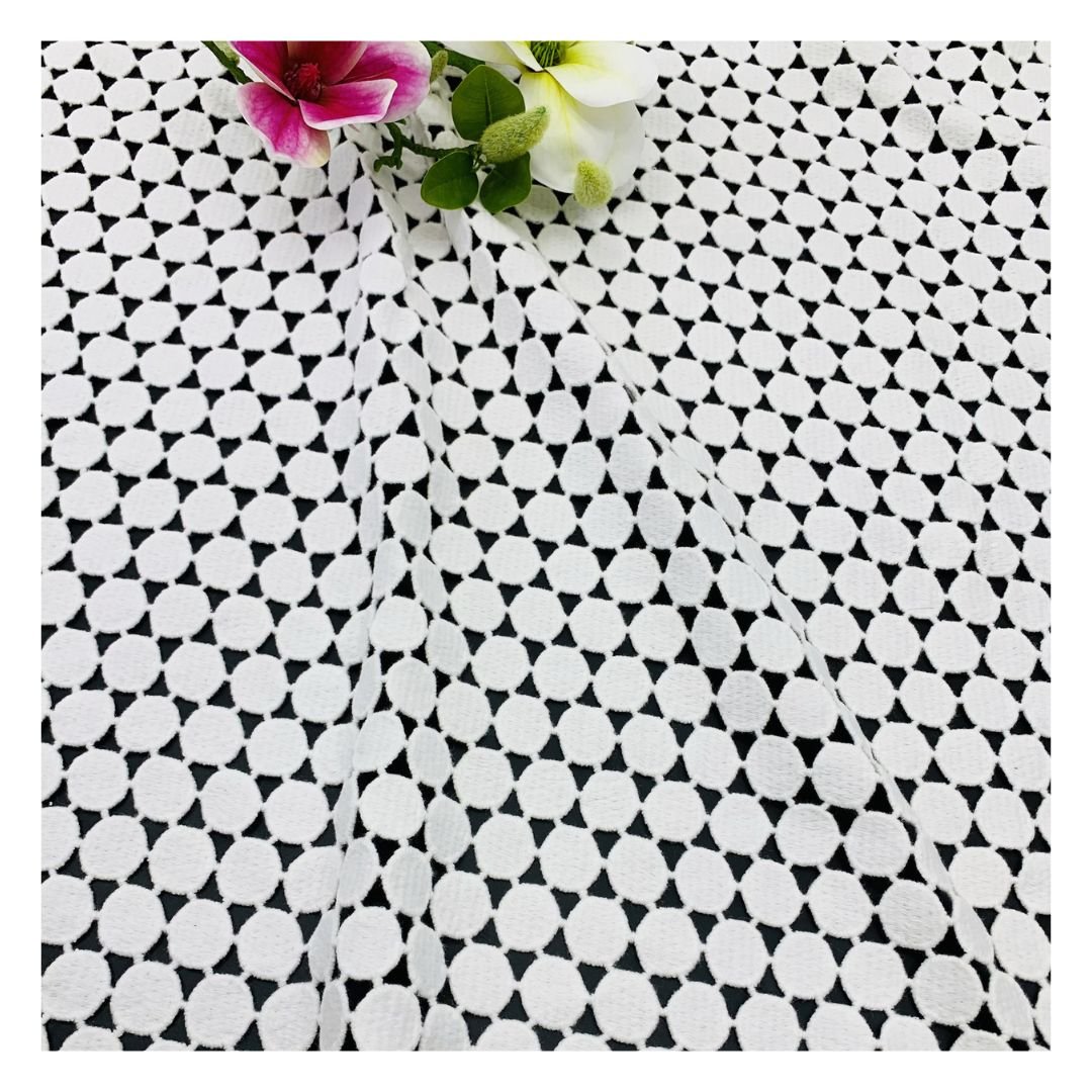 Classic Design White Dots 100%Cotton Guipure Lace Fabric Water Soluable Embroidered Fabric For Women Dress SS211109-EMB03