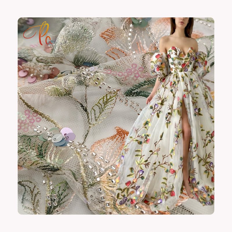 Bridal Fabric Luxury Embroidery Beads Sequins Swiss Lace Fabric For Party Wear