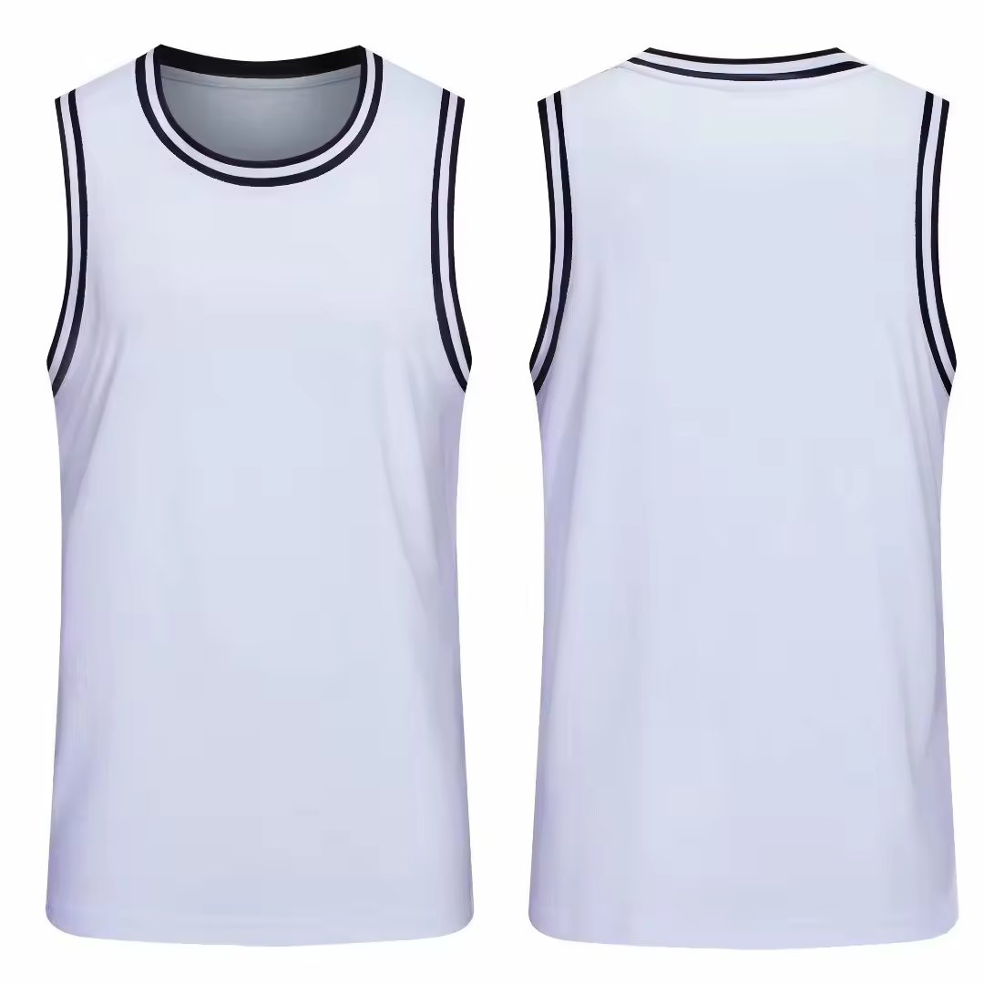 Wholesales 100% polyester quick dry sleeveless round neck rib cuff solid color custom logo men's basketball jersey