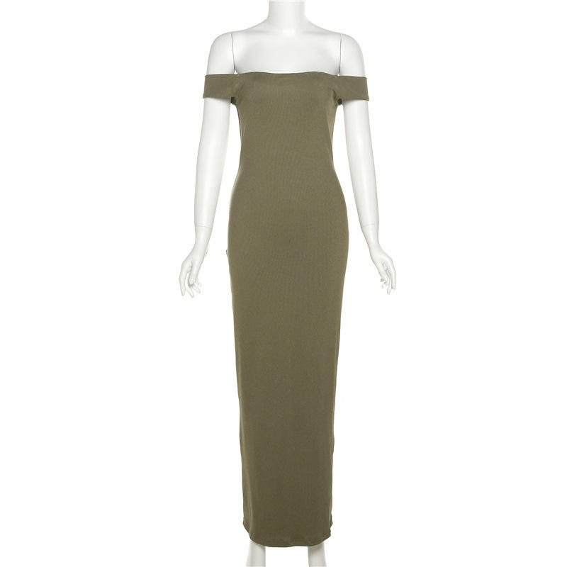 Wholesale ladies Solid Ribbed Knit Casual Lounge Off The Shoulder Summer Dress Women maxi Bodycon Long Dresses
