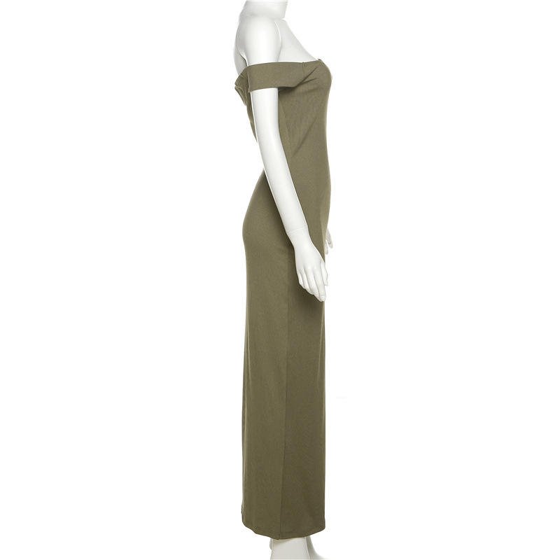 Wholesale ladies Solid Ribbed Knit Casual Lounge Off The Shoulder Summer Dress Women maxi Bodycon Long Dresses