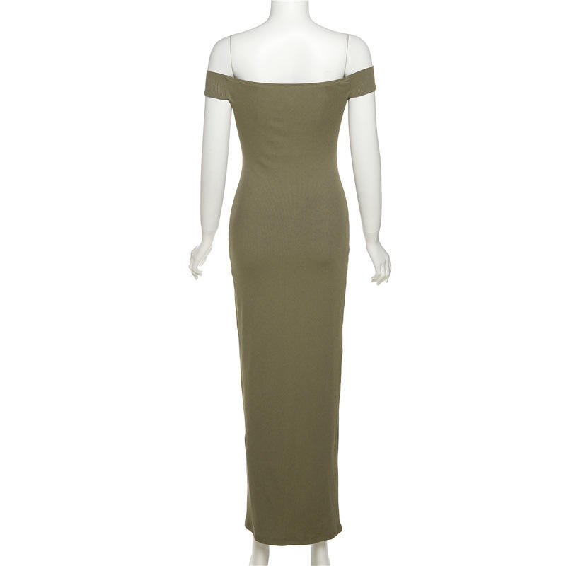 Wholesale ladies Solid Ribbed Knit Casual Lounge Off The Shoulder Summer Dress Women maxi Bodycon Long Dresses