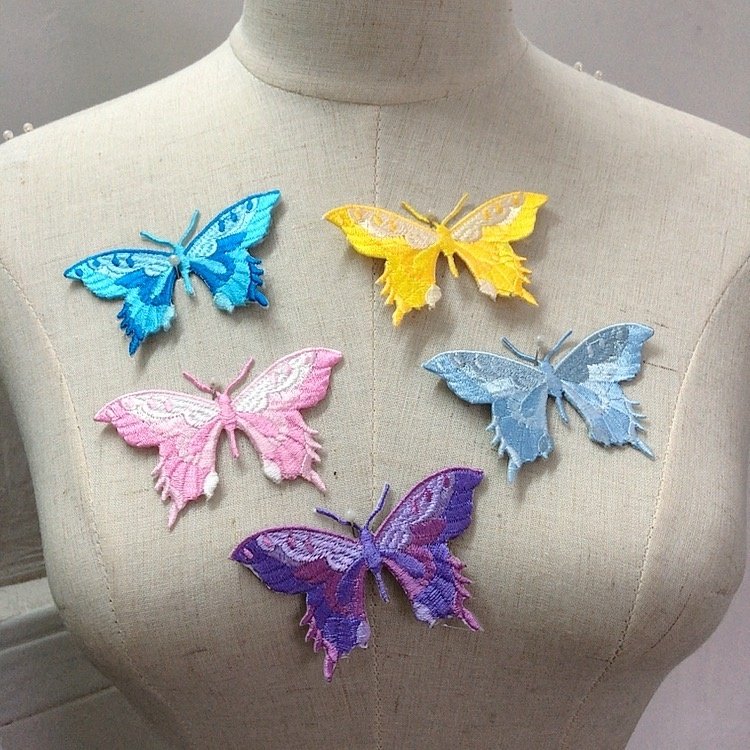 Multi colors embroidered butterfly lace applique patch iron on LT2663A