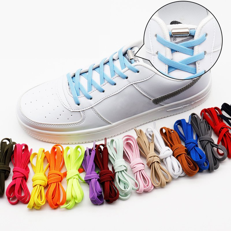 high quality custom reflective color Aglets flat elastic rope no tie magnetic thick cordones curly silicone round shoe laces