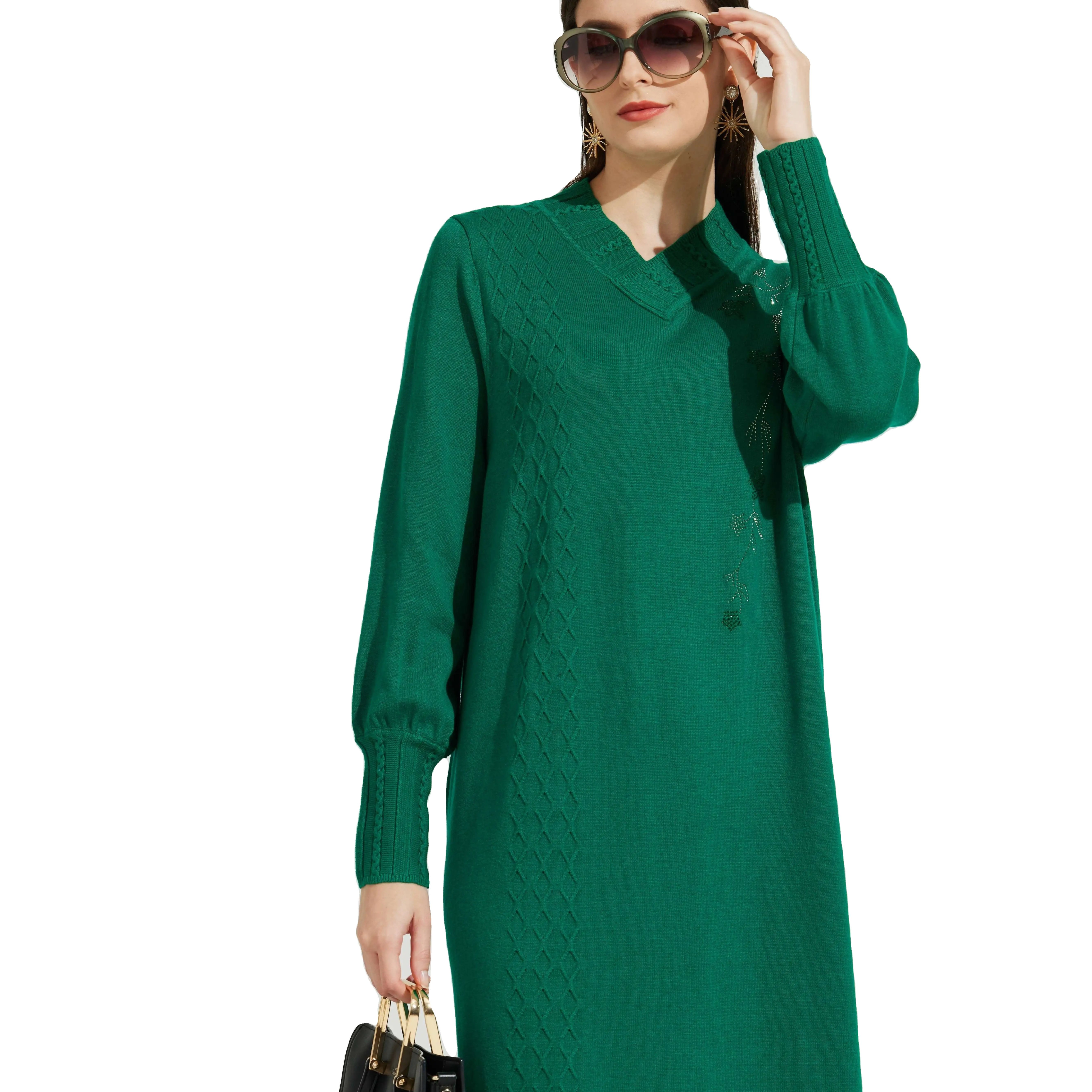 Hot Selling Product Casual Long Sleeve Sweater Dress Women'S Ribbed Bodycon With Ruffle Hem