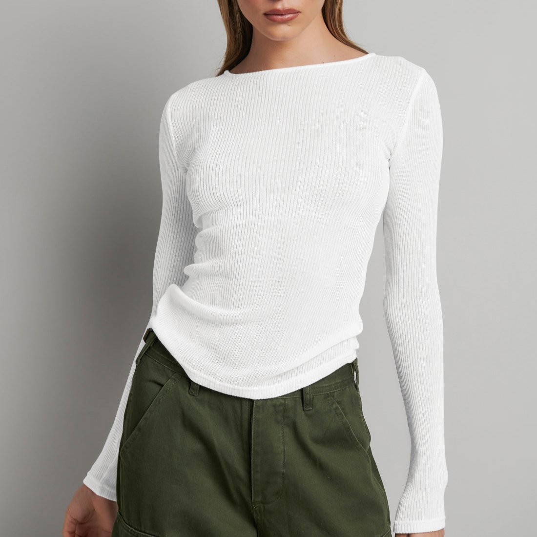 DAMOCHIC High Quality Fall Knitted Tops Solid Color Tight Stretch Tshirt Full Sleeve Ladies Y2K Autumn Basic Ribbed T Shirt 2023