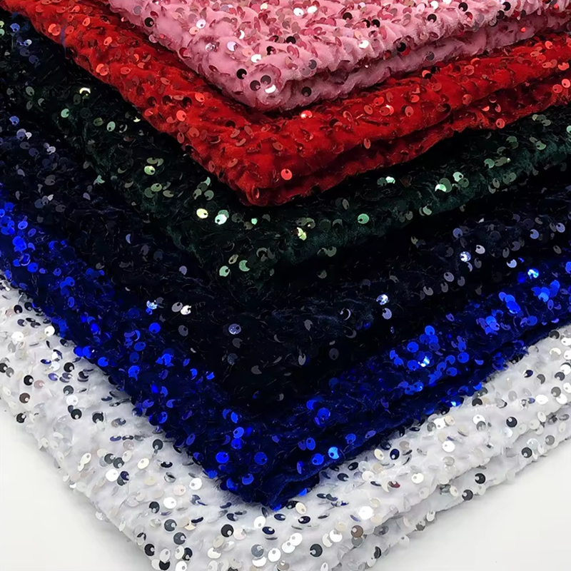 Multi-Color Embroidered Satin Lace Fabric with 5mm Glitter Woven Sequin Flannelette for Shoes Bags Toys Dresses Weddings Boys