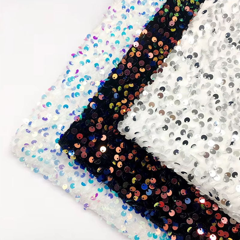 Multi-Color Embroidered Satin Lace Fabric with 5mm Glitter Woven Sequin Flannelette for Shoes Bags Toys Dresses Weddings Boys