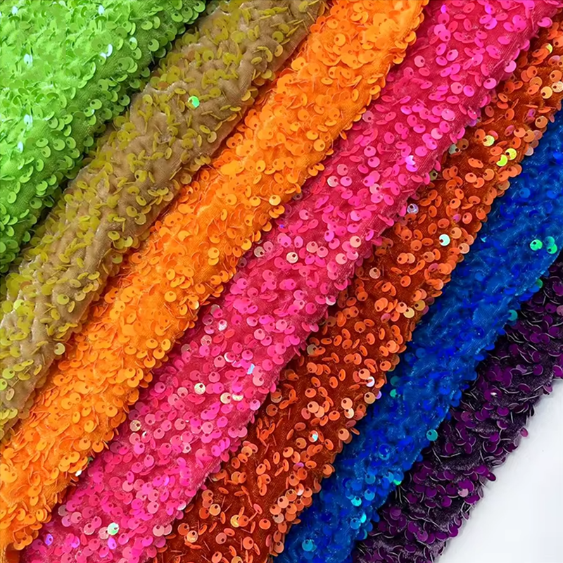 Multi-Color Embroidered Satin Lace Fabric with 5mm Glitter Woven Sequin Flannelette for Shoes Bags Toys Dresses Weddings Boys