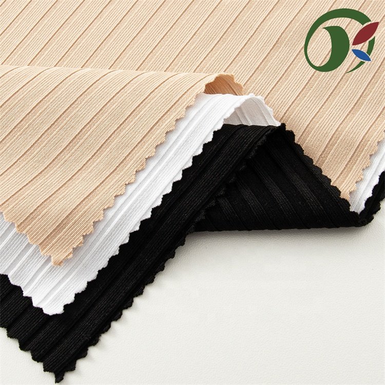 High Quality Polyester Recycled Plain Dyed Stripe Knit Jersey Fabric garment Fabric For Woman Fashion Pants clothing material