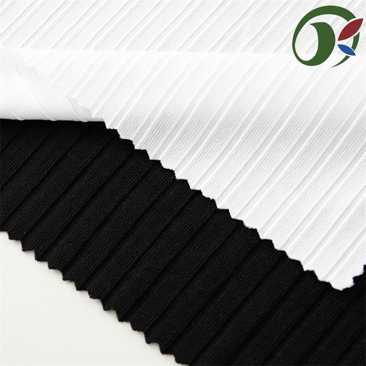 High Quality Polyester Recycled Plain Dyed Stripe Knit Jersey Fabric garment Fabric For Woman Fashion Pants clothing material