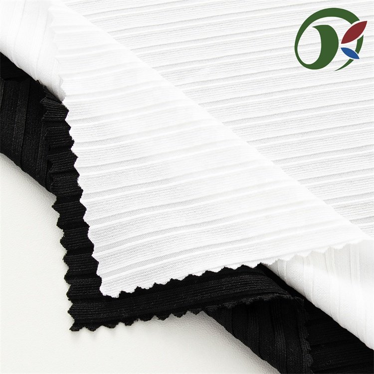 High Quality Polyester Recycled Plain Dyed Stripe Knit Jersey Fabric garment Fabric For Woman Fashion Pants clothing material