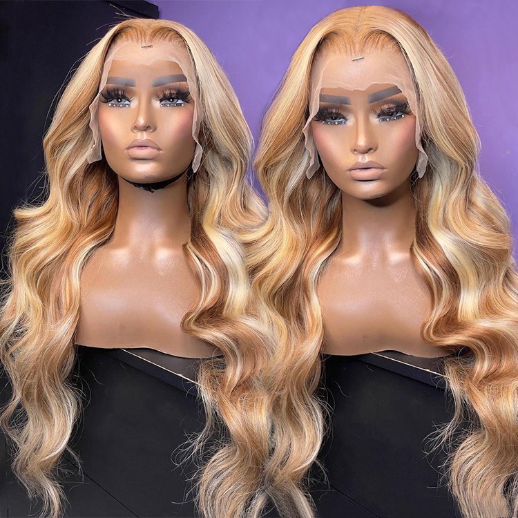 Human Hair Transparent Hd Full Lace Wig,With Baby Hair Hd Highlight Lace Front Wig,Virgin Glueless Ombre Blonde Color Lace Wigs