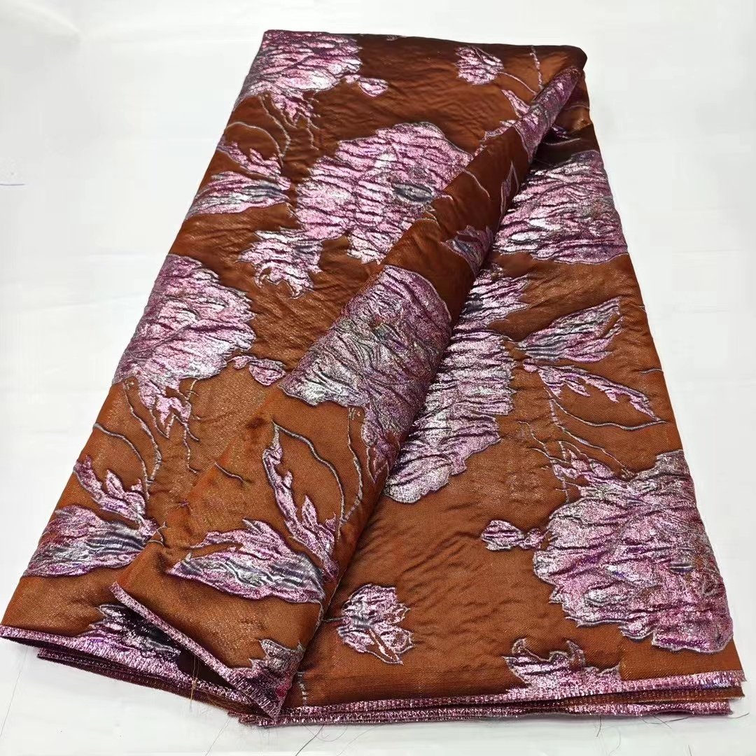 Trendy women shiny jacquard fabric lace embroidery polyester LT21736