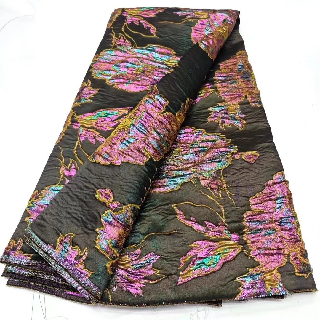 Trendy women shiny jacquard fabric lace embroidery polyester LT21736
