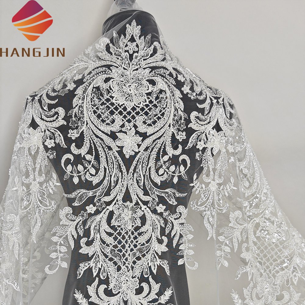 2023 Elegant 3D Wedding Lace Fabric Fancy Tulle Embroidery Sequins Beaded Chantilly Lace Fabric For Nigerian Dresses