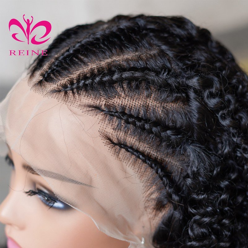Braids Kinky Curly Lace Frontal Wig Braided Half Up Half Down Human Hair 13x4 Lace Front Wig for Black Women 250 Density