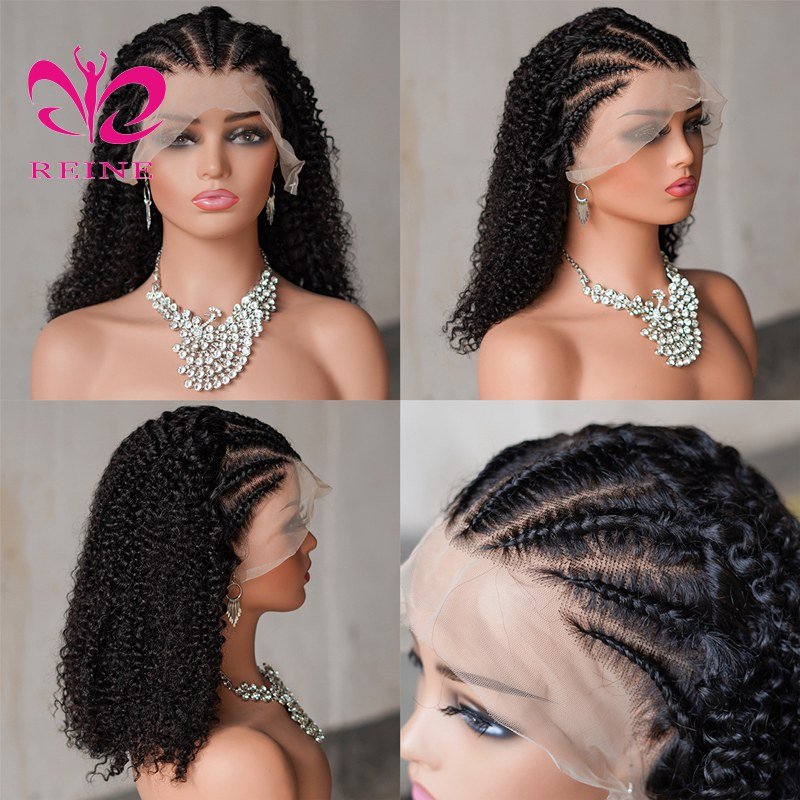 Braids Kinky Curly Lace Frontal Wig Braided Half Up Half Down Human Hair 13x4 Lace Front Wig for Black Women 250 Density