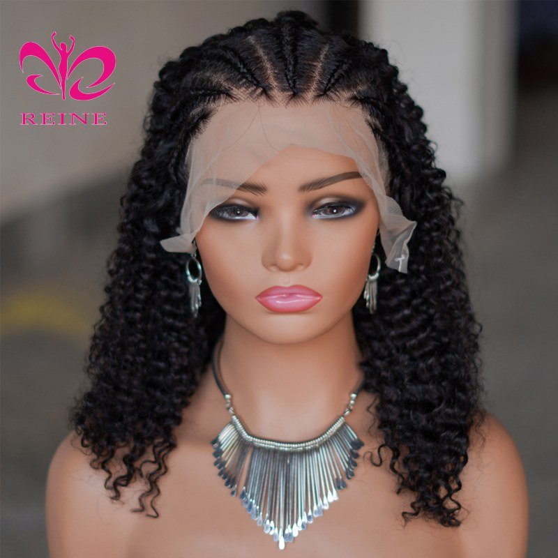 Braids Kinky Curly Lace Frontal Wig Braided Half Up Half Down Human Hair 13x4 Lace Front Wig for Black Women 250 Density