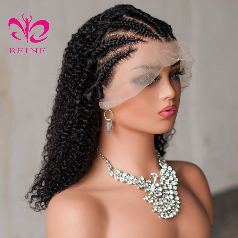 Braids Kinky Curly Lace Frontal Wig Braided Half Up Half Down Human Hair 13x4 Lace Front Wig for Black Women 250 Density