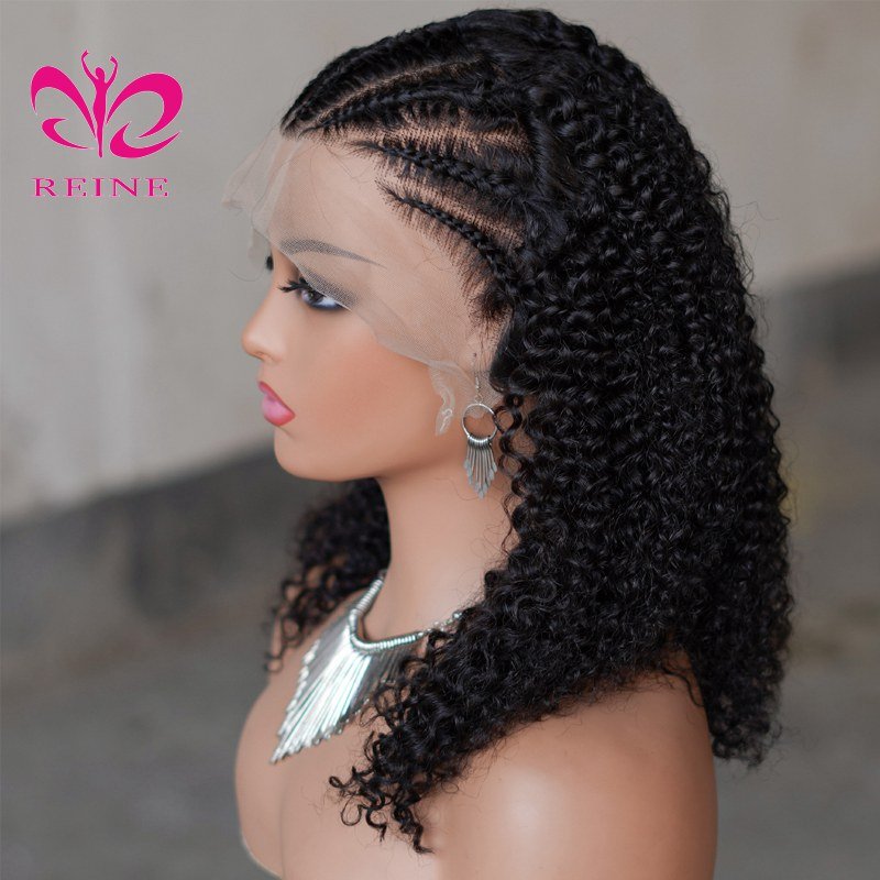 Braids Kinky Curly Lace Frontal Wig Braided Half Up Half Down Human Hair 13x4 Lace Front Wig for Black Women 250 Density