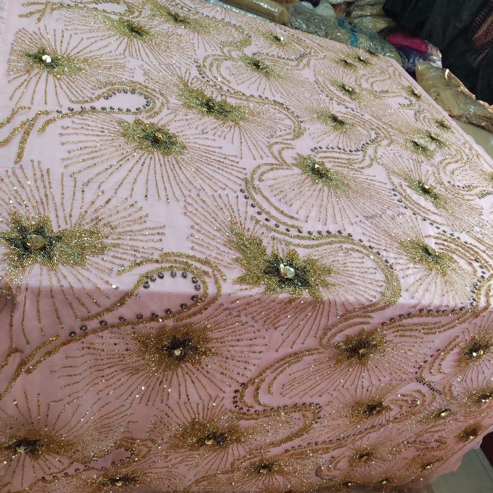 New Arrival Embroidered Lace Wedding Dresses Fabric with Printed Beads Decoration for Women from India