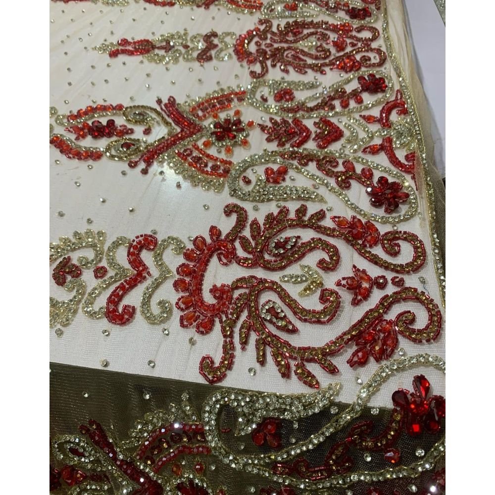 New Arrival Embroidered Lace Wedding Dresses Fabric with Printed Beads Decoration for Women from India