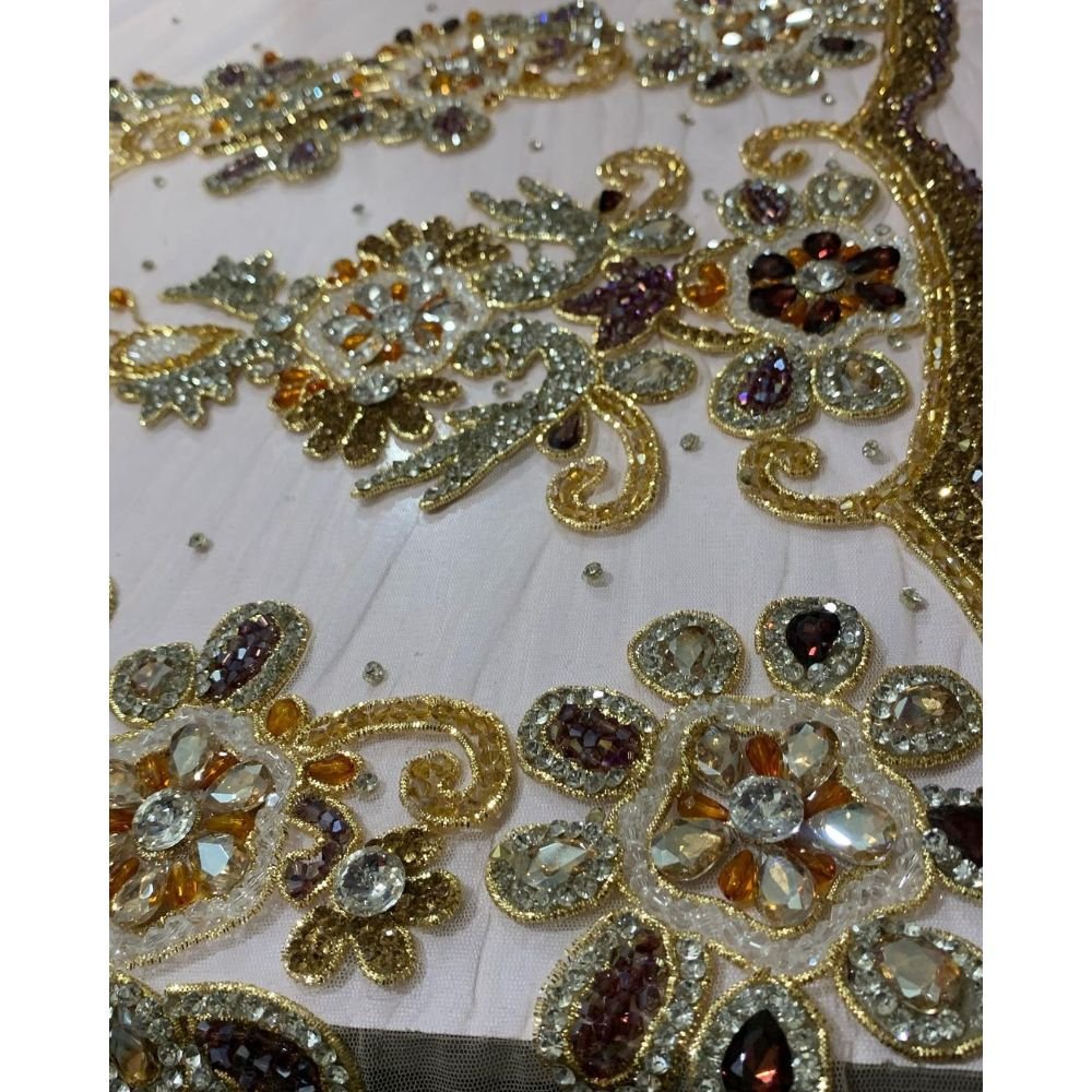 New Arrival Embroidered Lace Wedding Dresses Fabric with Printed Beads Decoration for Women from India