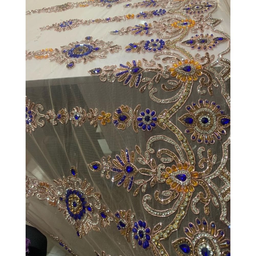 New Arrival Embroidered Lace Wedding Dresses Fabric with Printed Beads Decoration for Women from India
