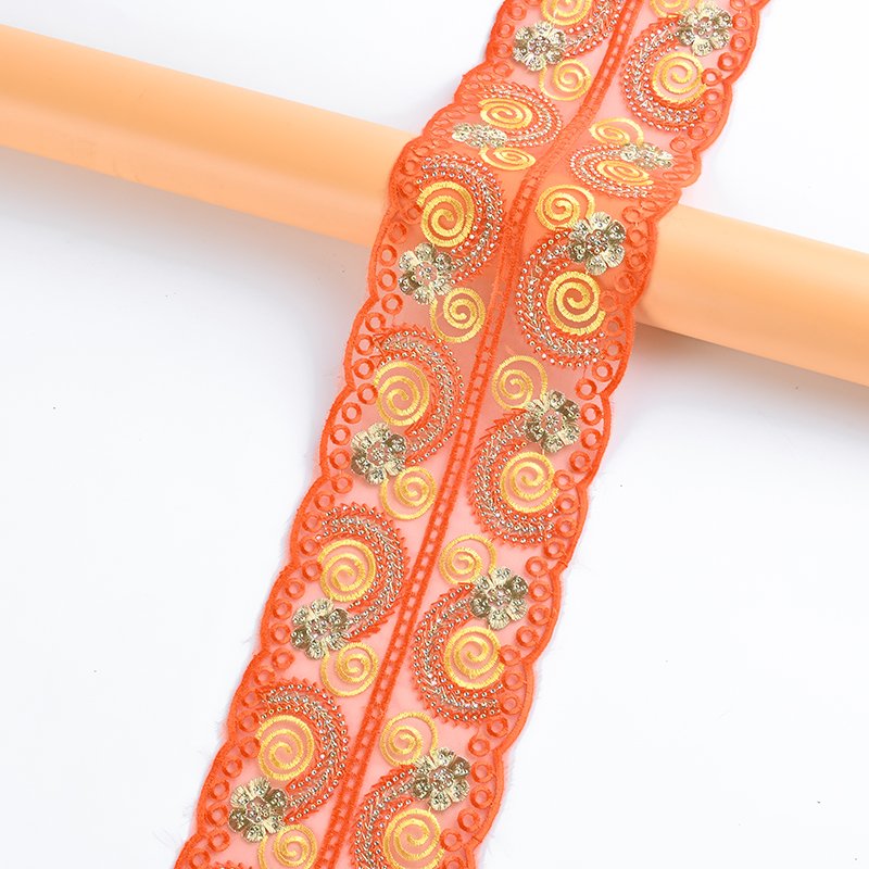 Wholesale New Embroidered African Decorative Lace with Multicolor Rhinestone Edging Decorative Webbed