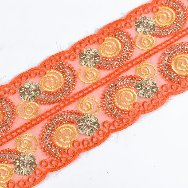 Wholesale New Embroidered African Decorative Lace with Multicolor Rhinestone Edging Decorative Webbed