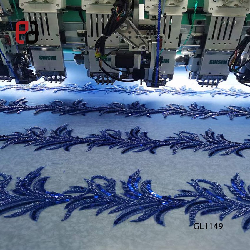 Bling Bling Beaded Leaf Shape Flower Floral Lace Trim with Sequins For Dance Dress