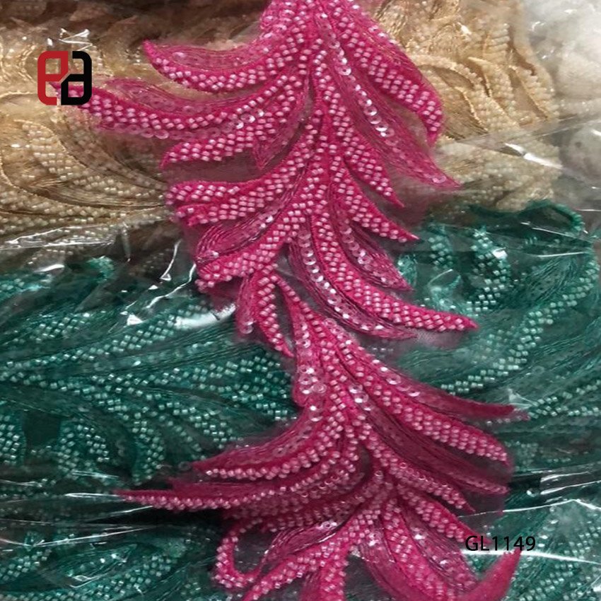 Bling Bling Beaded Leaf Shape Flower Floral Lace Trim with Sequins For Dance Dress