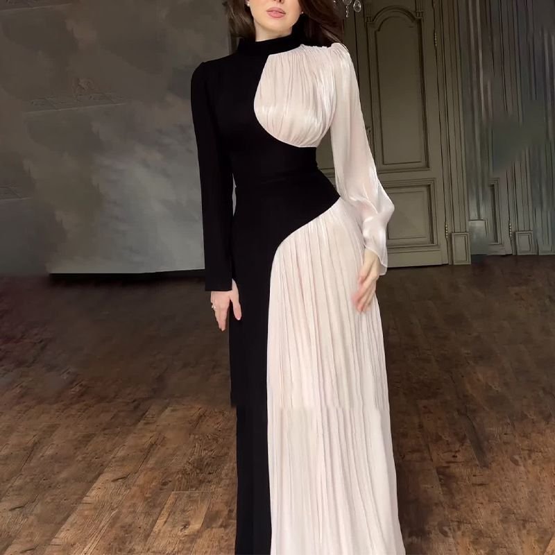 Droma high fashion off shoulder long sleeves big swing maxi length pink lace night sexy dress for women