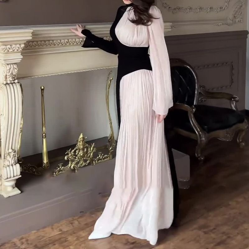 Droma high fashion off shoulder long sleeves big swing maxi length pink lace night sexy dress for women