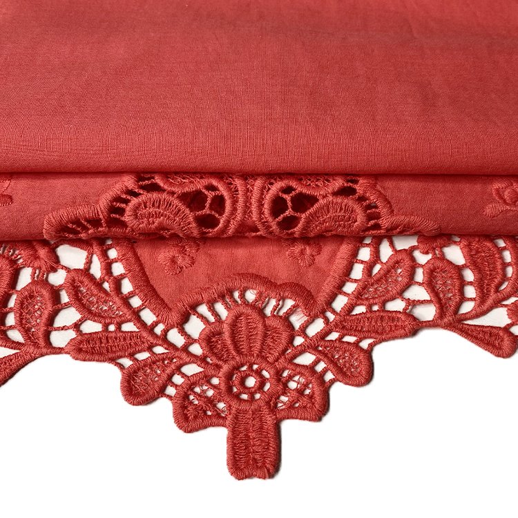Harvest 100% organic cotton voile dyed chemical border embroidery cotton lace fabric from manufacturer