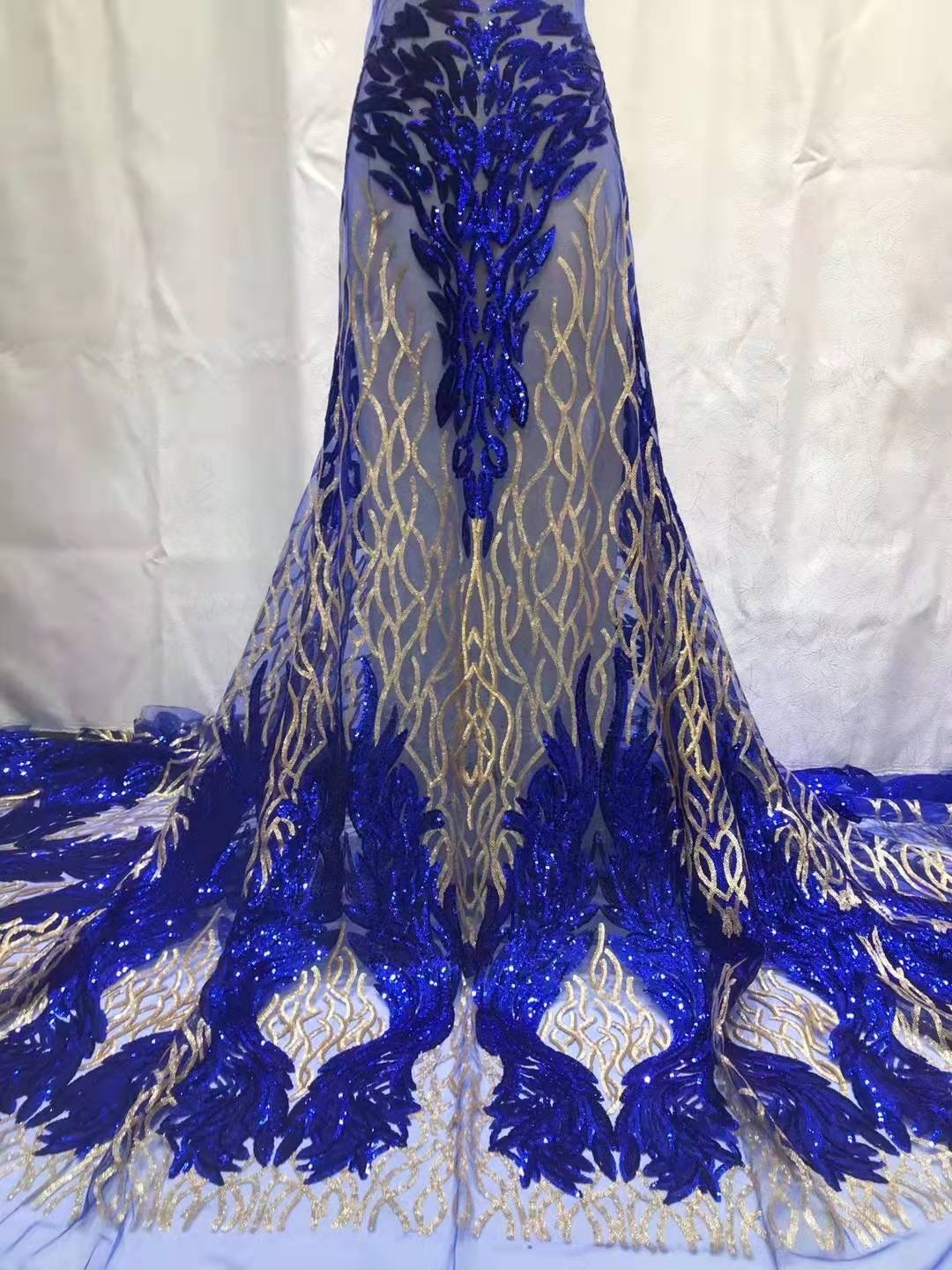 3D flower gold lace sequin fabric nigerian sequin lace fabric trim for woman wedding dress