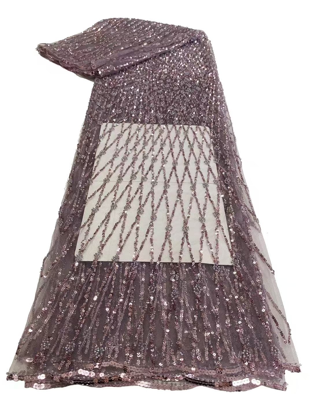 China Manufacturer Fishing Mesh Sequin Embroidery Fabric Beautiful Geometric Cross Lines Premium Glitter