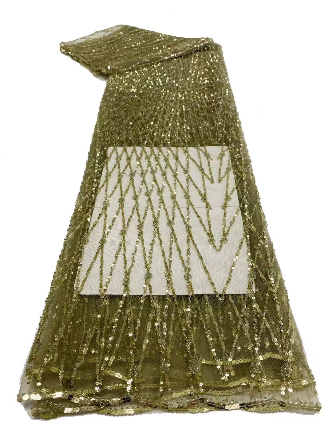 China Manufacturer Fishing Mesh Sequin Embroidery Fabric Beautiful Geometric Cross Lines Premium Glitter