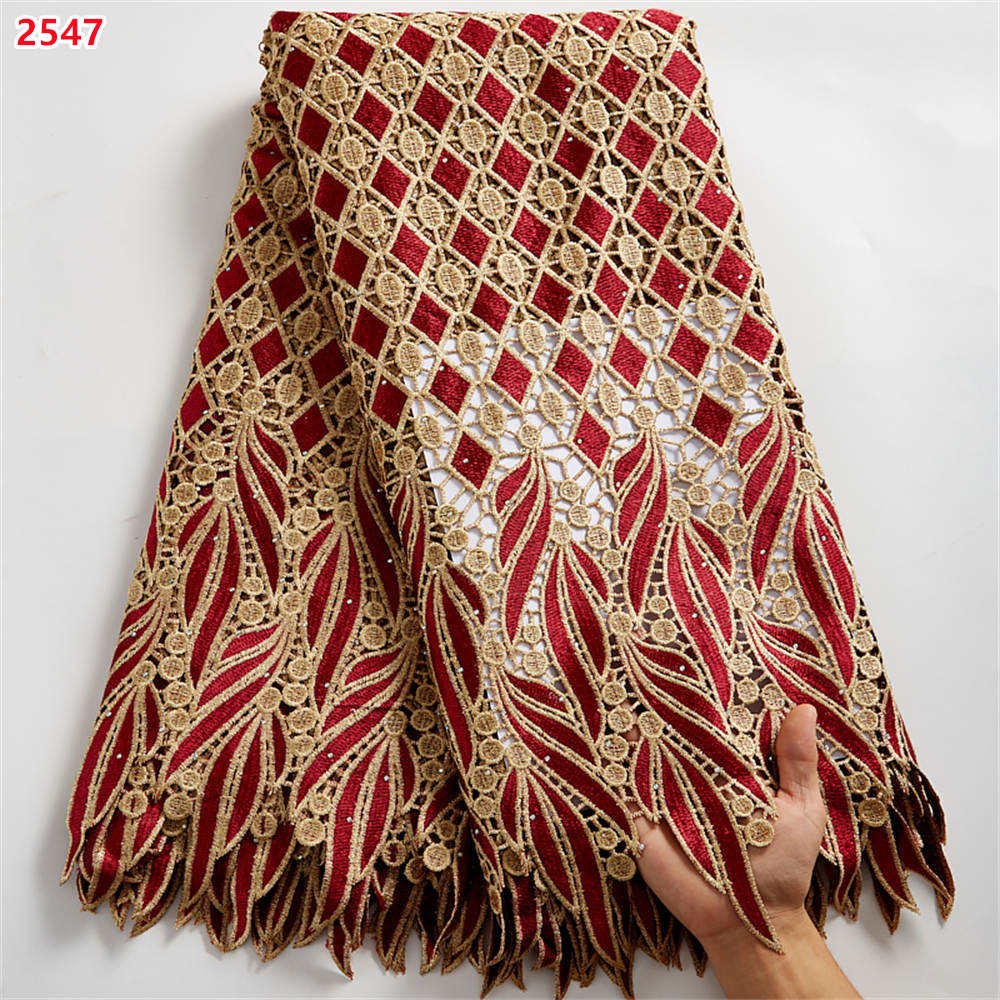 2547 Wholesale Royal Blue Guipure Lace Fabric African Embroidery Stones Cord Lace Fabrics Fo Dresses