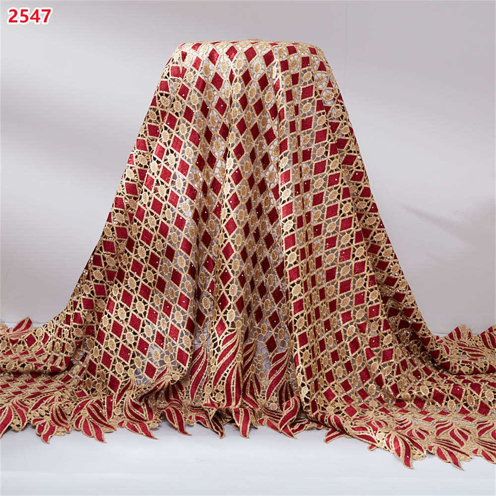 2547 Wholesale Royal Blue Guipure Lace Fabric African Embroidery Stones Cord Lace Fabrics Fo Dresses