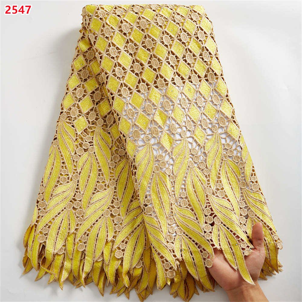 2547 Wholesale Royal Blue Guipure Lace Fabric African Embroidery Stones Cord Lace Fabrics Fo Dresses