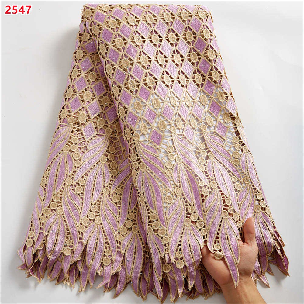 2547 Wholesale Royal Blue Guipure Lace Fabric African Embroidery Stones Cord Lace Fabrics Fo Dresses