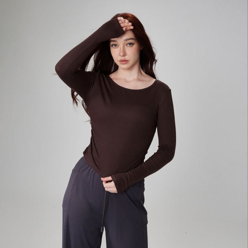Women's Custom Modal rib Lightweight Gym Tops Quick Dry Workout T-Shirts Long Sleeves Breathable Active Outfit yoga shirts top