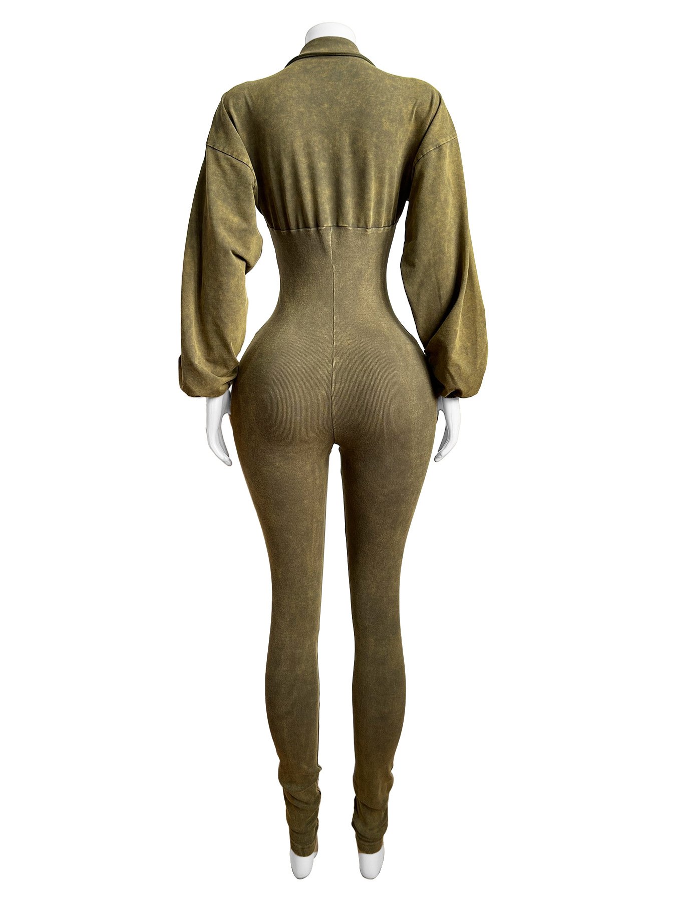 2024 New Arrival Cotton Ribbed Tight Jumpsuits Sexy Deep V Neck Romper Solid Color Long Sleeve Jumpsuit For Women