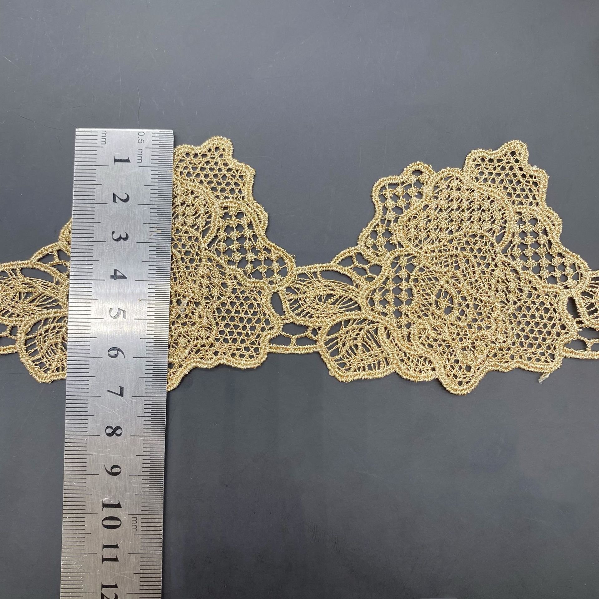 Factory sale embroidered bridal lace metallic yarn gold lace trim for garment decoration