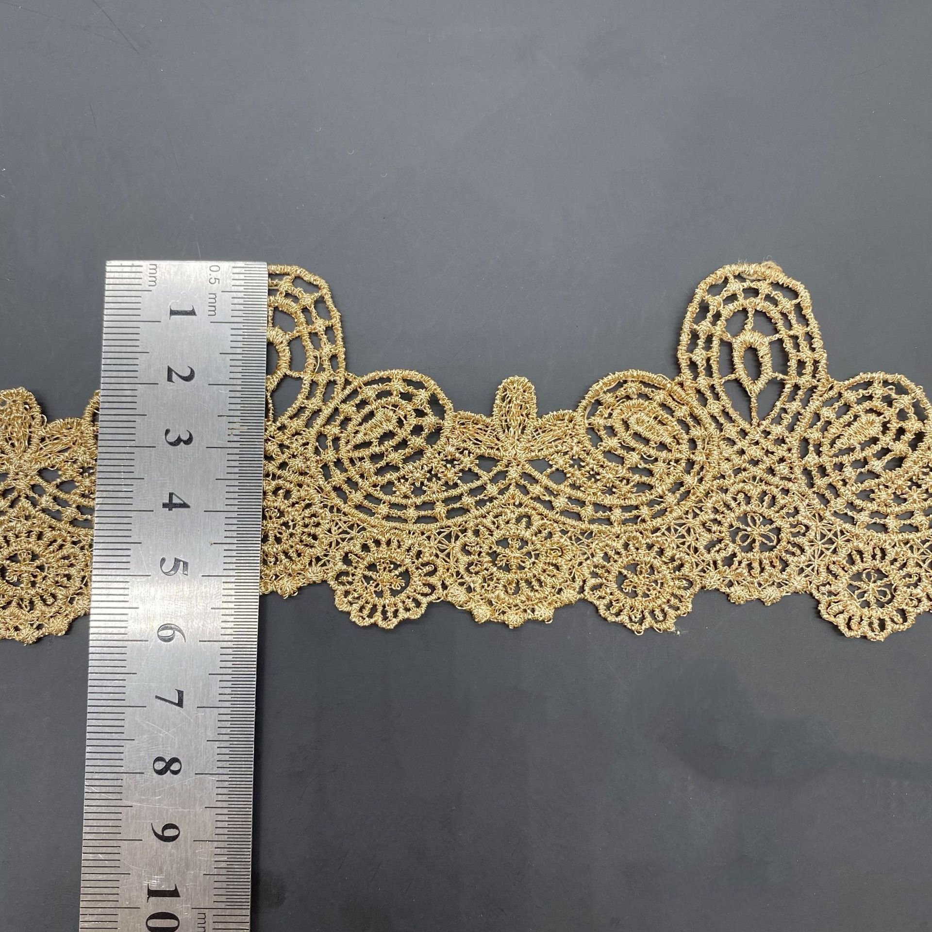 Factory sale embroidered bridal lace metallic yarn gold lace trim for garment decoration