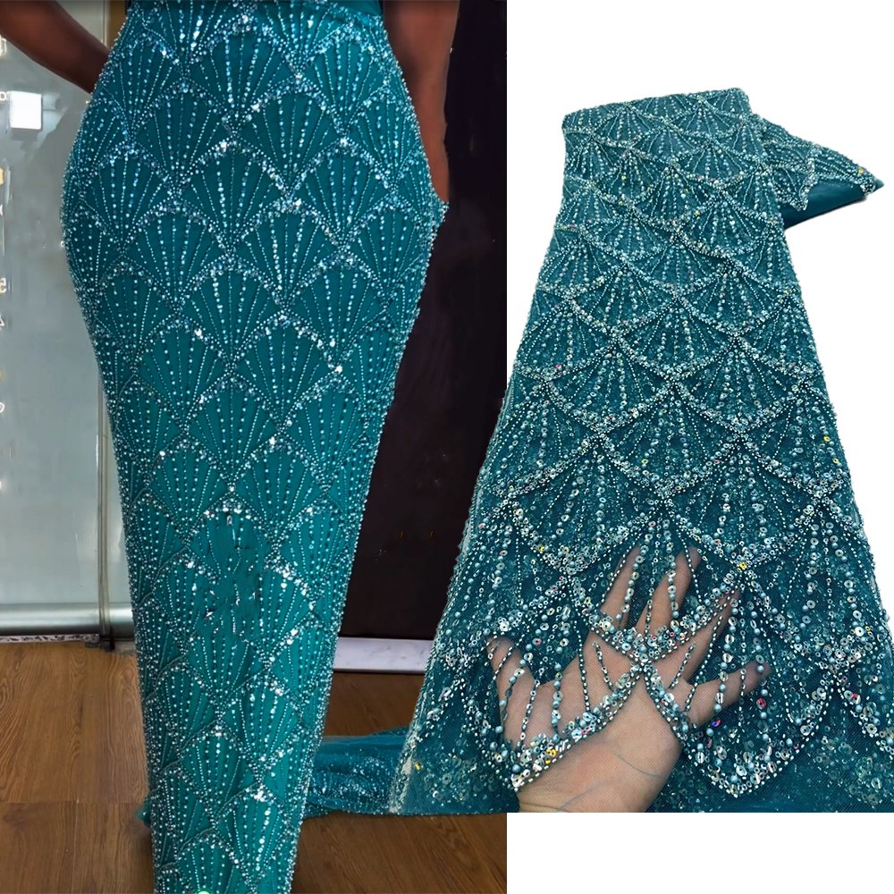 NI.AI Beaded Lace Fabric Luxury Lace Fabrics Sequin Fabric For Women Wedding Dress Bridal tulle sequins lace with beaded