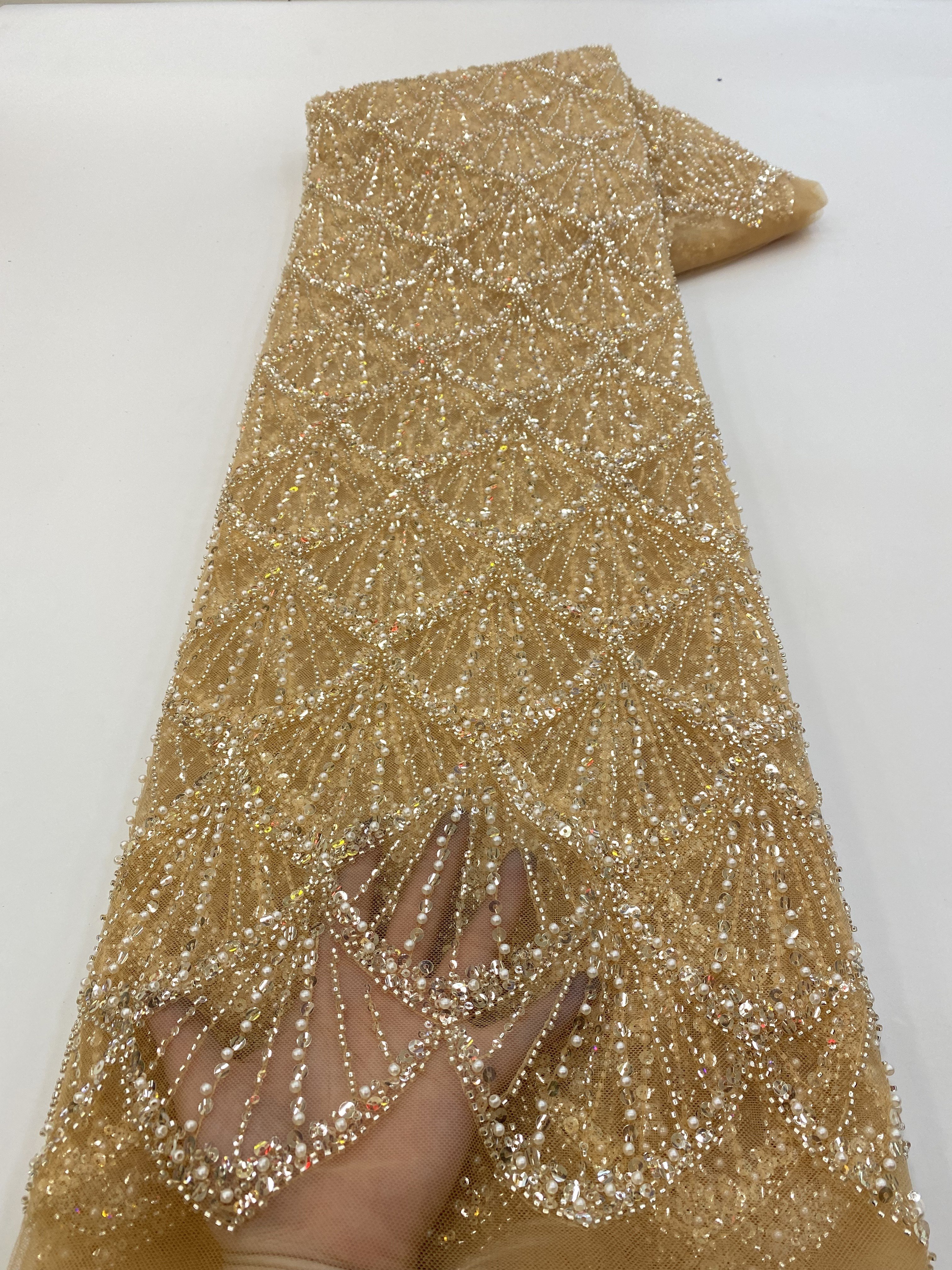 NI.AI Beaded Lace Fabric Luxury Lace Fabrics Sequin Fabric For Women Wedding Dress Bridal tulle sequins lace with beaded